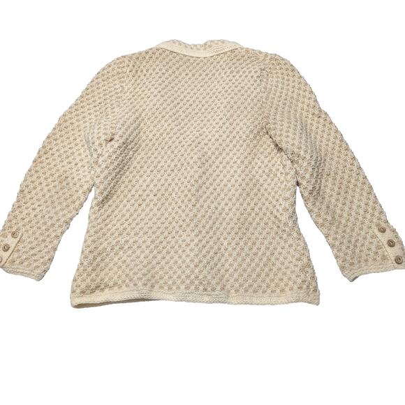 Hand Knit Handmade Sweater Blazer Cardigan Womens Size M Tan Cream Pockets NEW - Picture 8 of 16